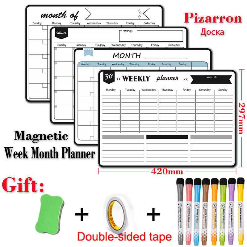 A3 Size Magnetic Monthly Plan Weekly Planner WhiteBoard Calendar for Home School Dry Erase White Board Fridge Sticker